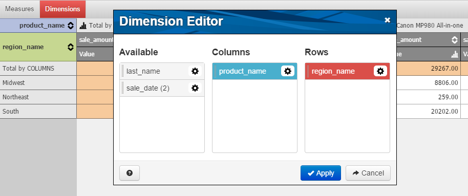 Product name showin in blue and region name shown in red